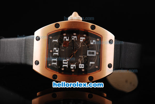 Richard Mille RM007 Rose Gold Case with White Number Markers and Black Leather Strap - Click Image to Close